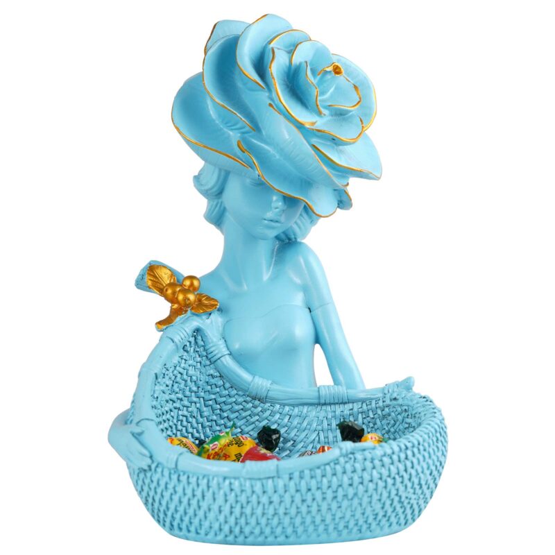 LADY with Basket Showpiece for Home Decor Showpiece | Girl Basket blue Showpiece & Office Decor Showpiece - Image 2