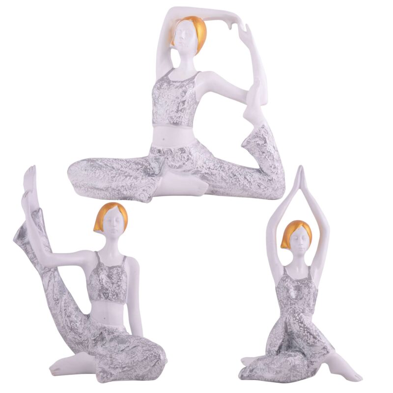 Suitable for home decor Yoga Posture Lady Statue Idol for Home Yoga Statue three pair admirable piece of gift (silver) - Image 4