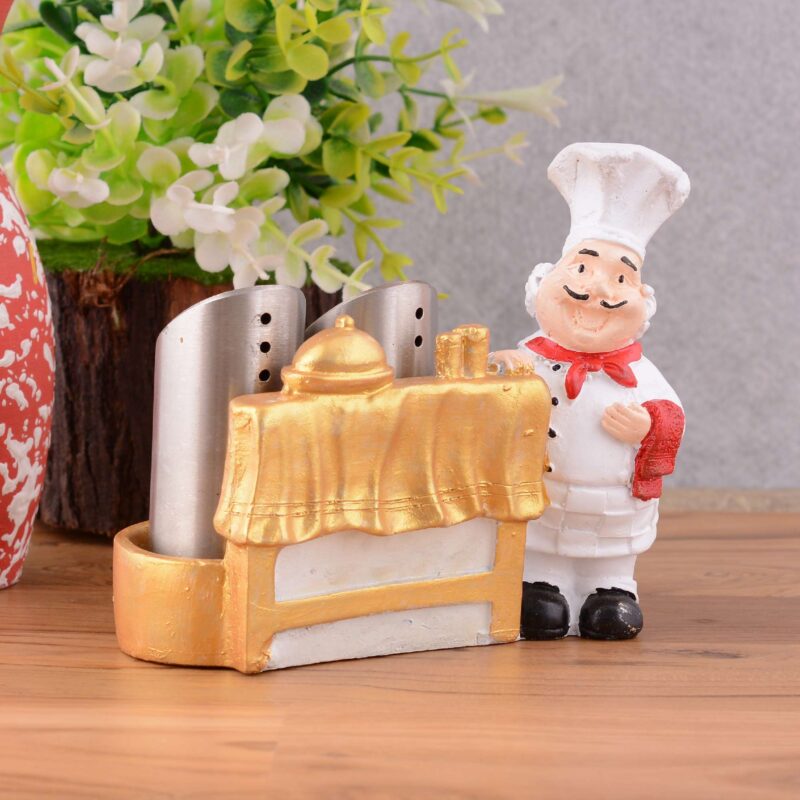 Resin Chef Figures Decorative Ornaments,Kitchen Decor,Cook Caf? Bar Statue, French Chef Figurines with Tray Message Board