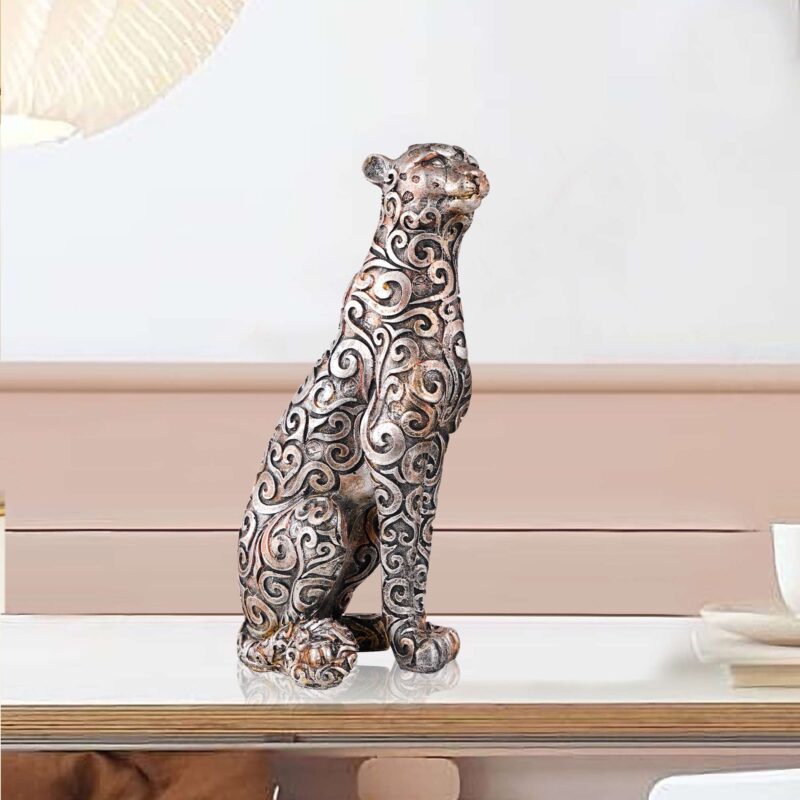 Panther Sitting Position Animal Showpiece Antique Sculpture for Home Decor Showpiece Figurine