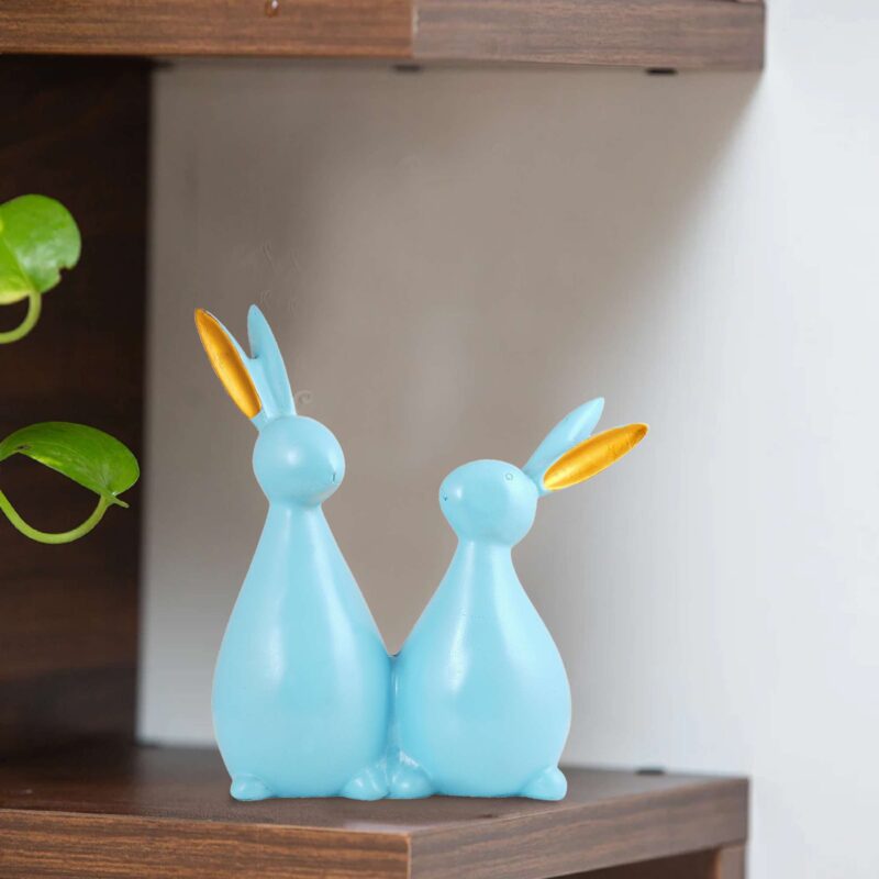 Rabbit Cute Pair Statue for Home Decor Showpiece | Kids Room Decorative Showpiece (Sky Blue)