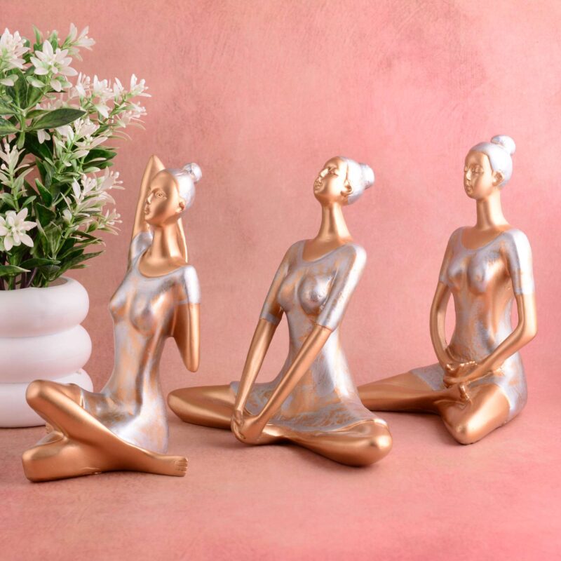 Suitable for home decor Yoga Posture Lady Statue Idol for Home Yoga Statue admirable piece of gift (golden)