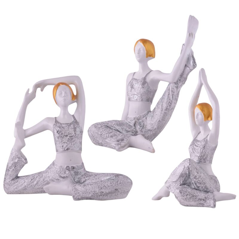 Suitable for home decor Yoga Posture Lady Statue Idol for Home Yoga Statue three pair admirable piece of gift (silver) - Image 3