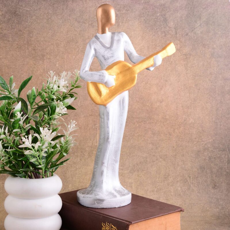 Modern metal musician golden white statue Resin figurine Contemporary art Music decor Metal sculpture, Modern home decor, Musician gift