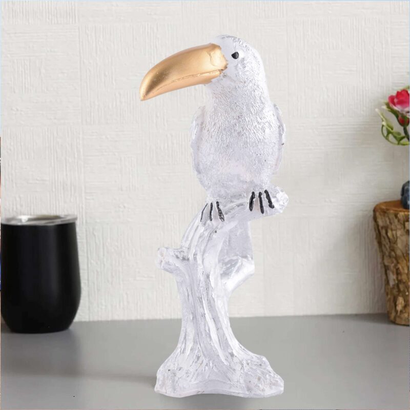 Decorative White Resin Parrot Showpiece for Home Decor, Living Room, Table Decoration for Gifting