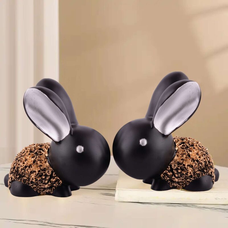 Rabbit Cute Pair Statue for Home Decor Showpiece | Kids Room Decorative Showpiece (Black)