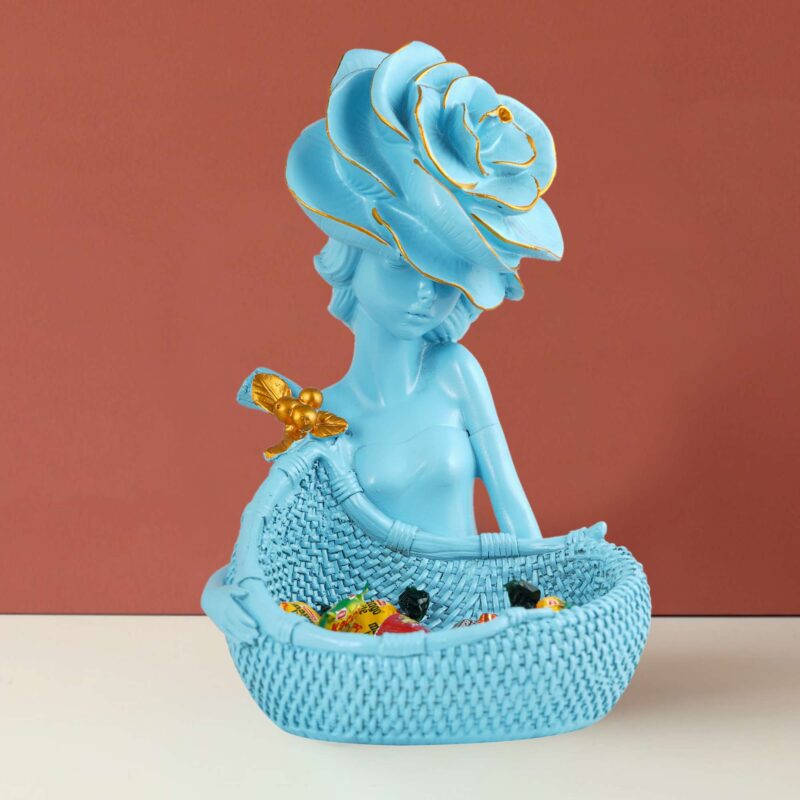 LADY with Basket Showpiece for Home Decor Showpiece | Girl Basket blue Showpiece & Office Decor Showpiece