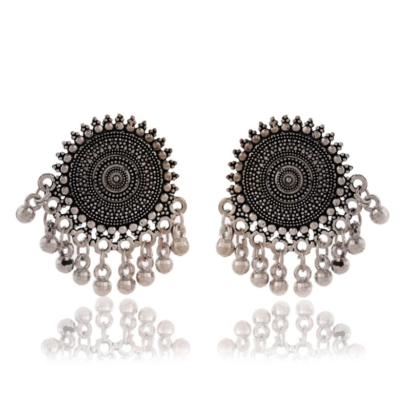 Earrings for Women Traditional Silver AZ838-OXidised Jhumka Set | German Silver Chand Baliyan & Jhumkas Earrings | Birthday & Anniversary Gift -AZ838-OX-ER32 - Image 4